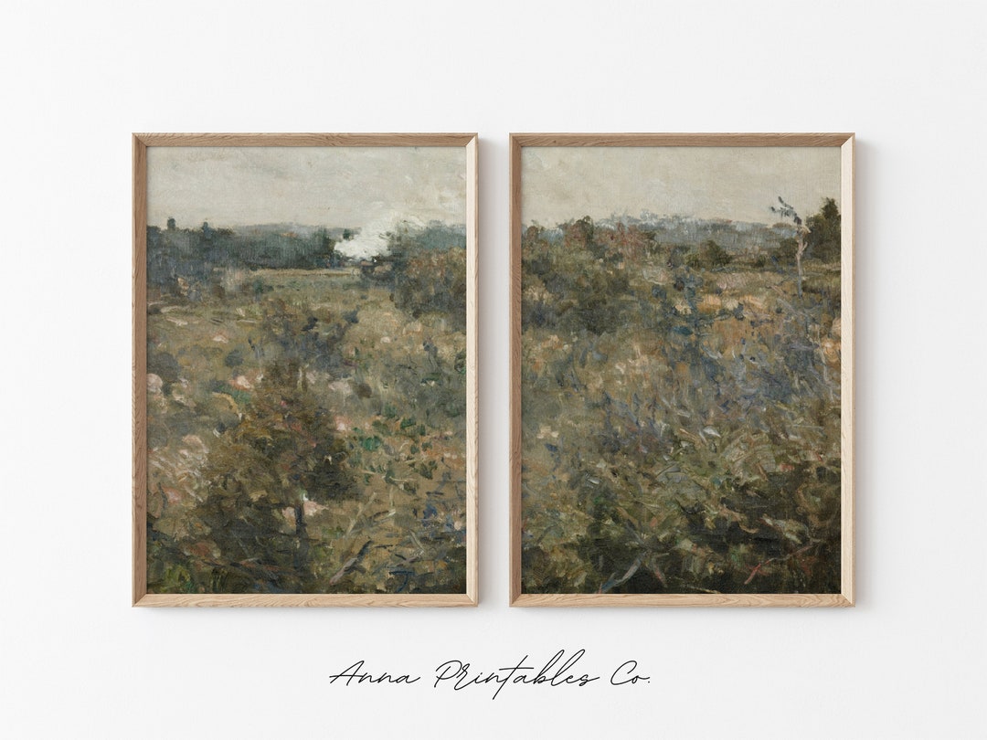 Green Meadow Set of 2 | Antique Landscape Painting Set of 2 Prints ...