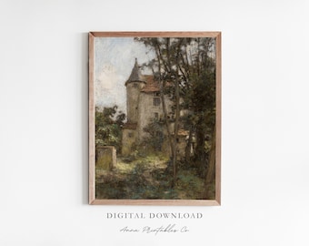 Castle View | Antique Castle Painting for Digital Download | Eclectic Printable Wall Art | Fine Art Prints | European Landscape Art Decor