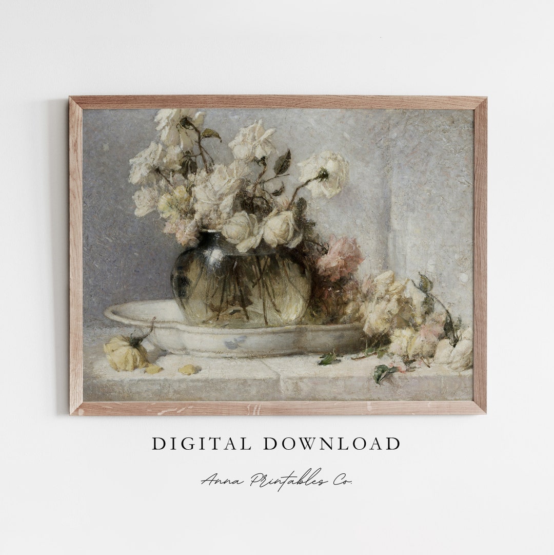 Still Life VII | Antique Bouquet of Roses in a Vase Painting for ...