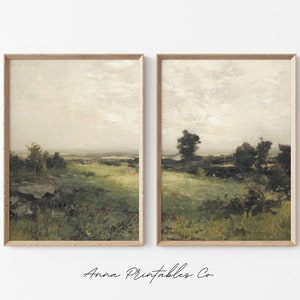 Countryside Landscape Set of 2 Prints for DIGITAL DOWNLOAD | Vintage Dual Panel Printable Wall Art | Antique Farmhouse Decor | Cottagecore