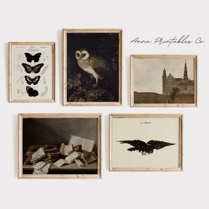 Vintage Dark Academia Decor Set of 5 Prints Digital Download, Dark Aesthetic Printable Wall Art, Gothic Wall Art Prints, Goth Wall Decor