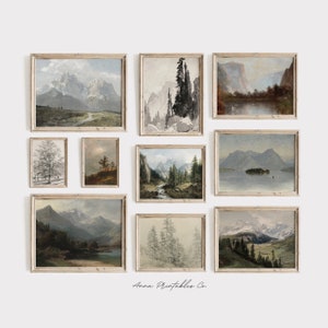 Rustic Mountain Gallery Wall Set of 10 Fine Art Prints Digital Download | Vintage Landscape Printable Wall Art Bundle | Antique Cabin Decor