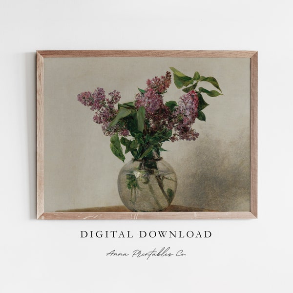 Lilacs | Antique Floral Still Life Painting for Digital Download | Vintage Flower Printable Wall Art | Cottagecore Decor | Fine Art Print