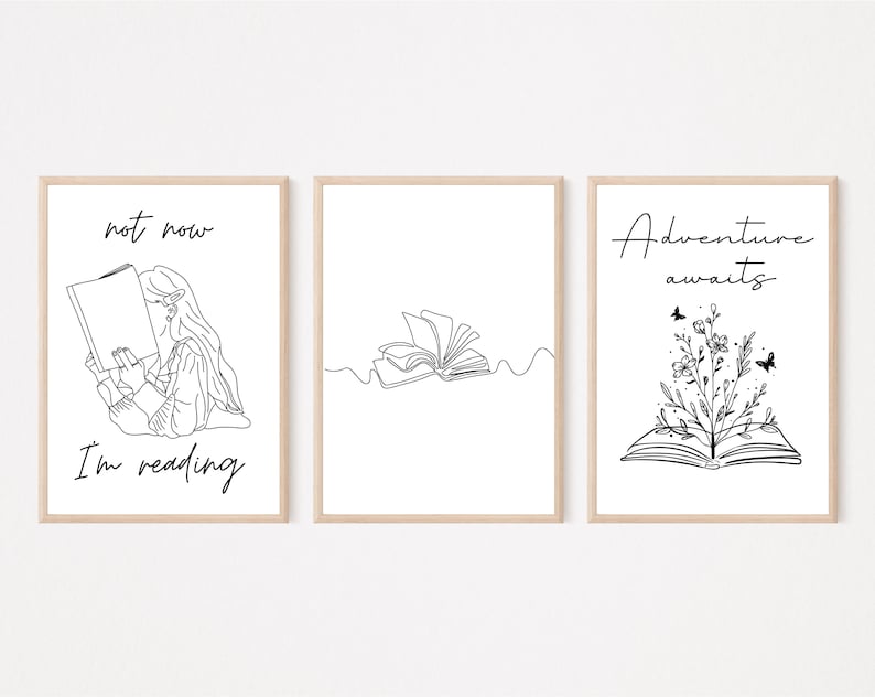 Minimalist Reading Wall Art Bundle Set of 3 Prints Bookish Etsy