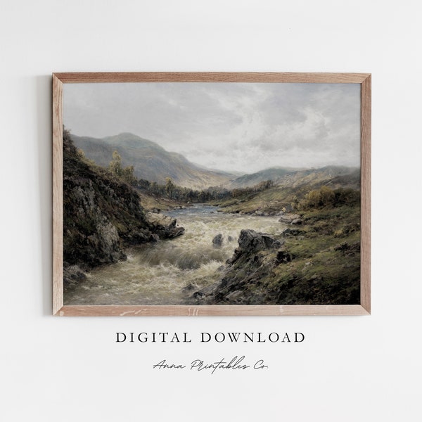 In the Scottish Highlands | Antique Landscape Painting for Digital Download | Vintage Mountain Scenery Printable Wall Art |Victorian Artwork