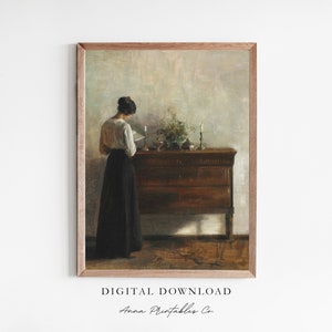 Portrait of a Woman Reading Vintage Oil Painting Digital Download, Interior Painting Printable Wall Art, Antique Art Prints, Neutral Decor
