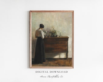 Portrait of a Woman Reading Vintage Oil Painting Digital Download, Interior Painting Printable Wall Art, Antique Art Prints, Neutral Decor