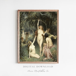 Ninfe nella foresta / Pittura mitologica classica antica per il download digitale / Arte murale stampabile estetica del mondo accademico / Stampe d'arte