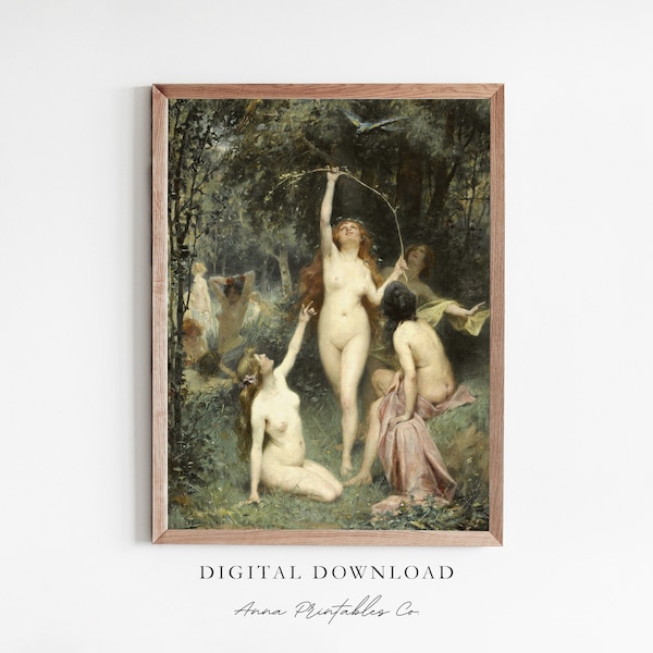 Nymphs in the Forest | Antique Classical Mythology Painting for Digital Download | Academia Aesthetic Printable Wall Art | Fine Art Prints