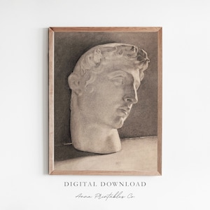 Vintage Drawing of a Classical Greek Statue Bust for Digital Download | Academia Aesthetic Printable Wall Art | Antique Drawing Art Prints