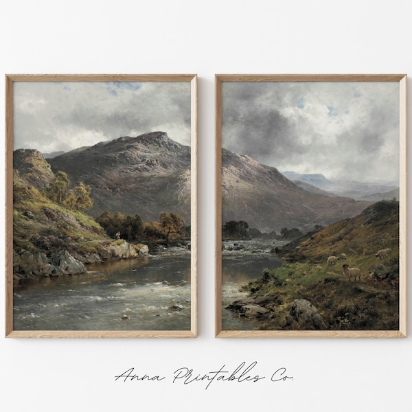 In the Scottish Highlands Set of 2 Prints for DIGITAL DOWNLOAD | Antique Dual Panel Printable Wall Art | Vintage Landscape Fine Art Print