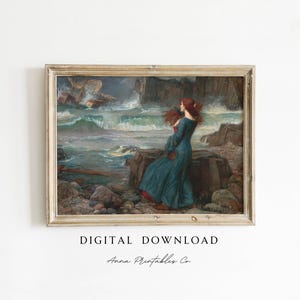 DIGITAL DOWNLOAD John William Waterhouse Miranda- The Tempest Remastered Vintage Painting Printable Wall Art Antique Pre-Raphaelite Artwork