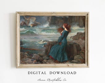 DIGITAL DOWNLOAD John William Waterhouse Miranda- The Tempest Remastered Vintage Painting Printable Wall Art Antique Pre-Raphaelite Artwork