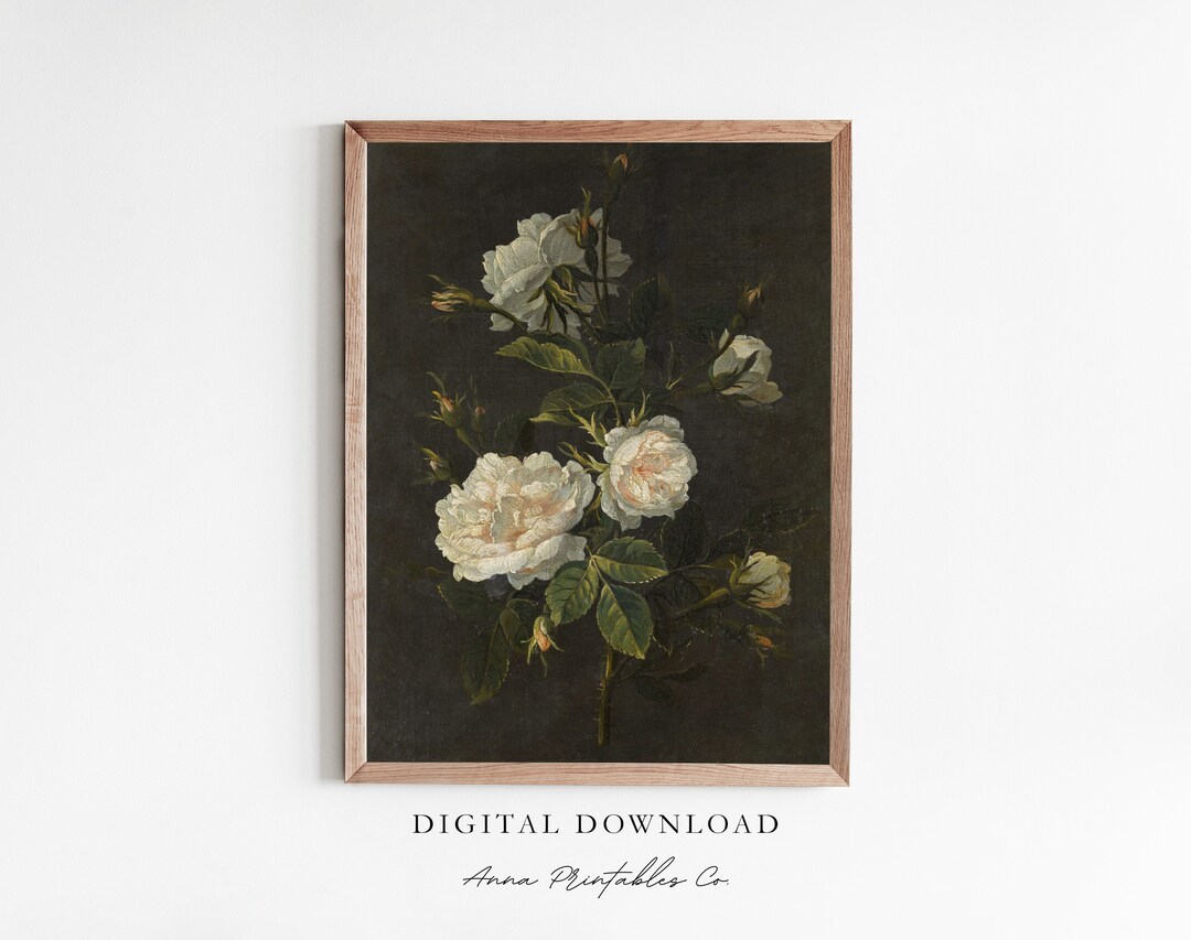 Still Life X | Antique White Rose Painting for Digital Download | Moody ...