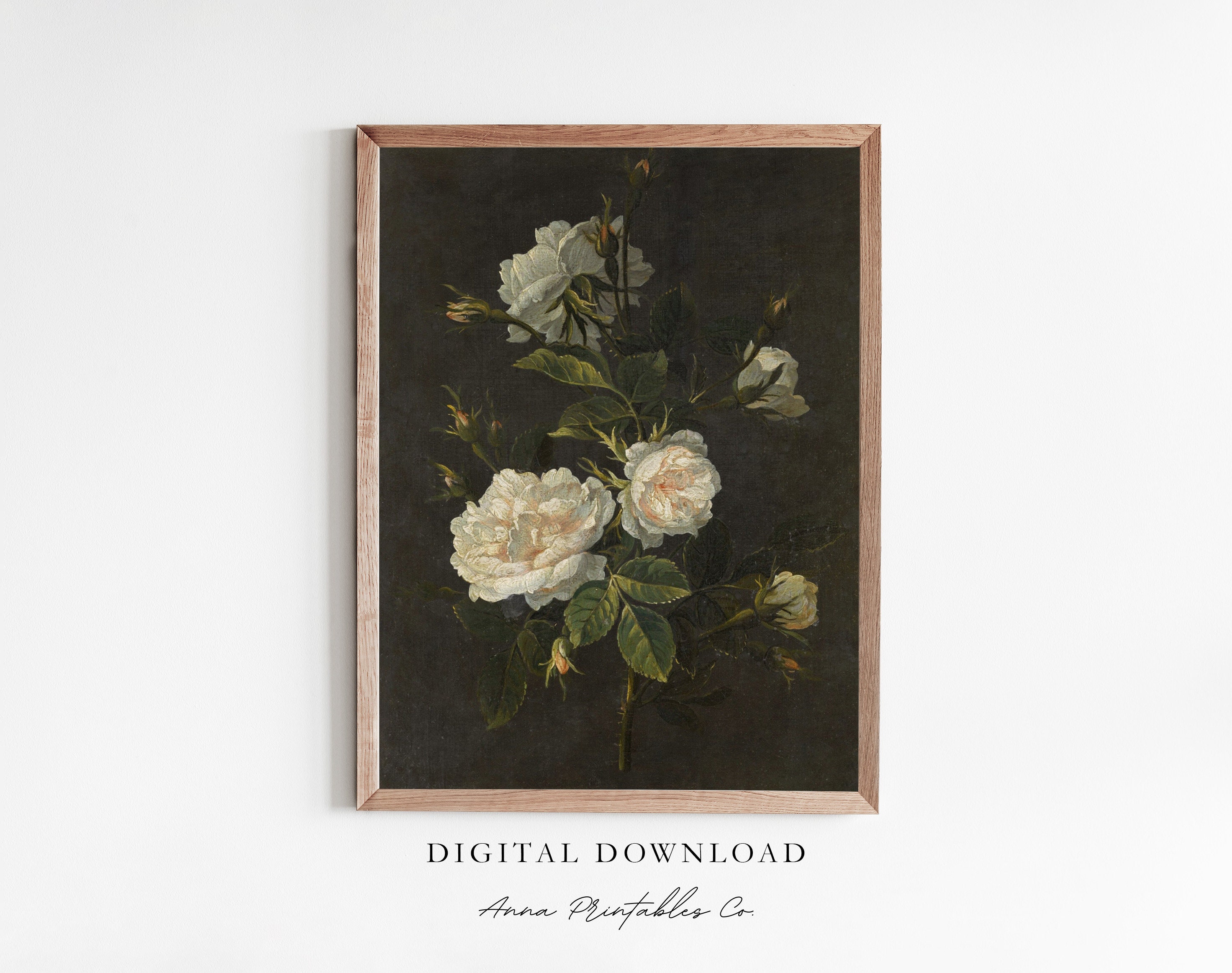 Still Life X | Antique White Rose Painting for Digital Download | Moody ...