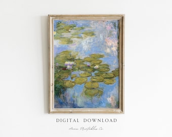 Claude Monet Water Lilies Painting Digital Download | Antique Famous Painting Printable Wall Art | Vintage Nature Fine Art Print Decor