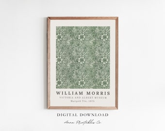William Morris Marigold Wall Art Print, Antique Textile Printable Wall Art, Art Nouveau Poster, Forest Green Botanical Art, Victorian Print