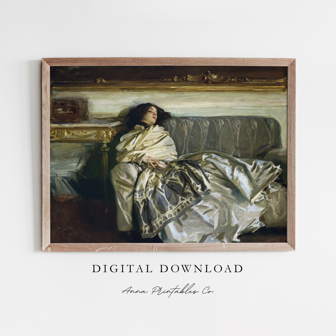 Resting | Vintage Portrait Painting of a Victorian Woman Resting on a ...