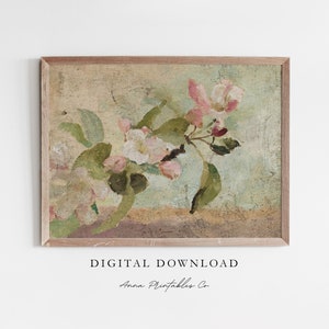Apple Blossoms | Antique Apple Tree Brach Flowers Painting for Digital Download | Spring Wall Decor | Cottagecore Printable Wall Art Prints