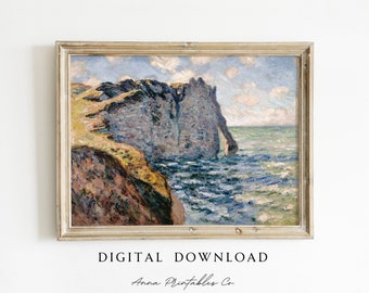 Claude Monet The Cliff at Aval, Etretat Painting DIGITAL DOWNLOAD | Antique Coastal Printable Wall Art | Impressionist Fine Art Print Decor