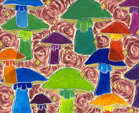 Psychedelic Mushrooms (acrylic) Neon, Abstract Painting