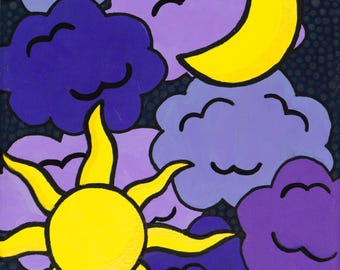 Sun and Moon - Acrylic Painting - Small Painting - Wall Art - Art - Wall Decor - Decoration - Glow in the Dark - Celestial - Original Art