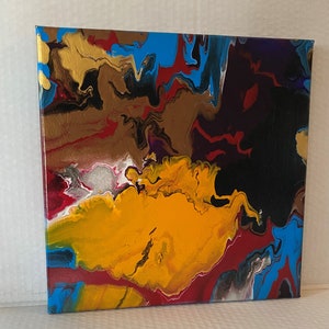 Original 12&quot;x12&quot; Acrylic Paint Pour &quot;Alien Landscape&quot;