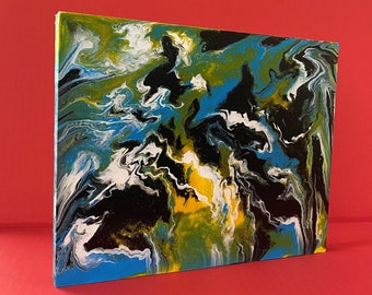 Oryginalny obraz akrylowy Pour on 8"x10" Wood Canvas- "Bez tytułu"