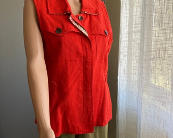 Women's Vintage Coldwater Creek Orange M Vest, Cotton Blend Shell, Very Good