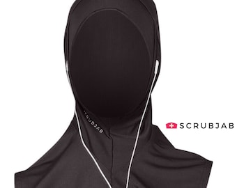 SCRUBJAB® Nano Sports Hijab mit Kopfhöreranschluss | Damen Instant Fitness & Workout Kopftuch | UK Marke