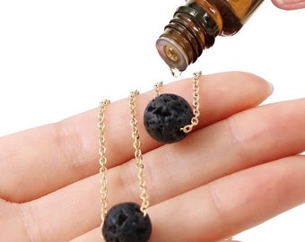 Essential Oil Diffuser Necklace, 18k Gold Plated Chain, Lava Stone Aromatherapy Jewelry