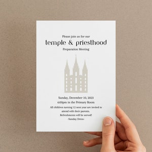 Temple and Priesthood Preview Invitation | LDS Primary Temple and Priesthood Preparation Invitation Template | LDS Primary Template Download