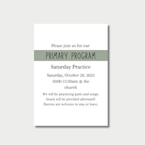 Primary Program Saturday Practice | LDS Primary Program Saturday Practice Reminder | LDS Primary Program Practice Invite | Template Download