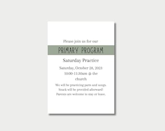 Práctica del sábado del programa primario / Recordatorio de práctica del sábado del programa primario SUD / Invitación a la práctica del programa primario SUD / Descarga de plantilla