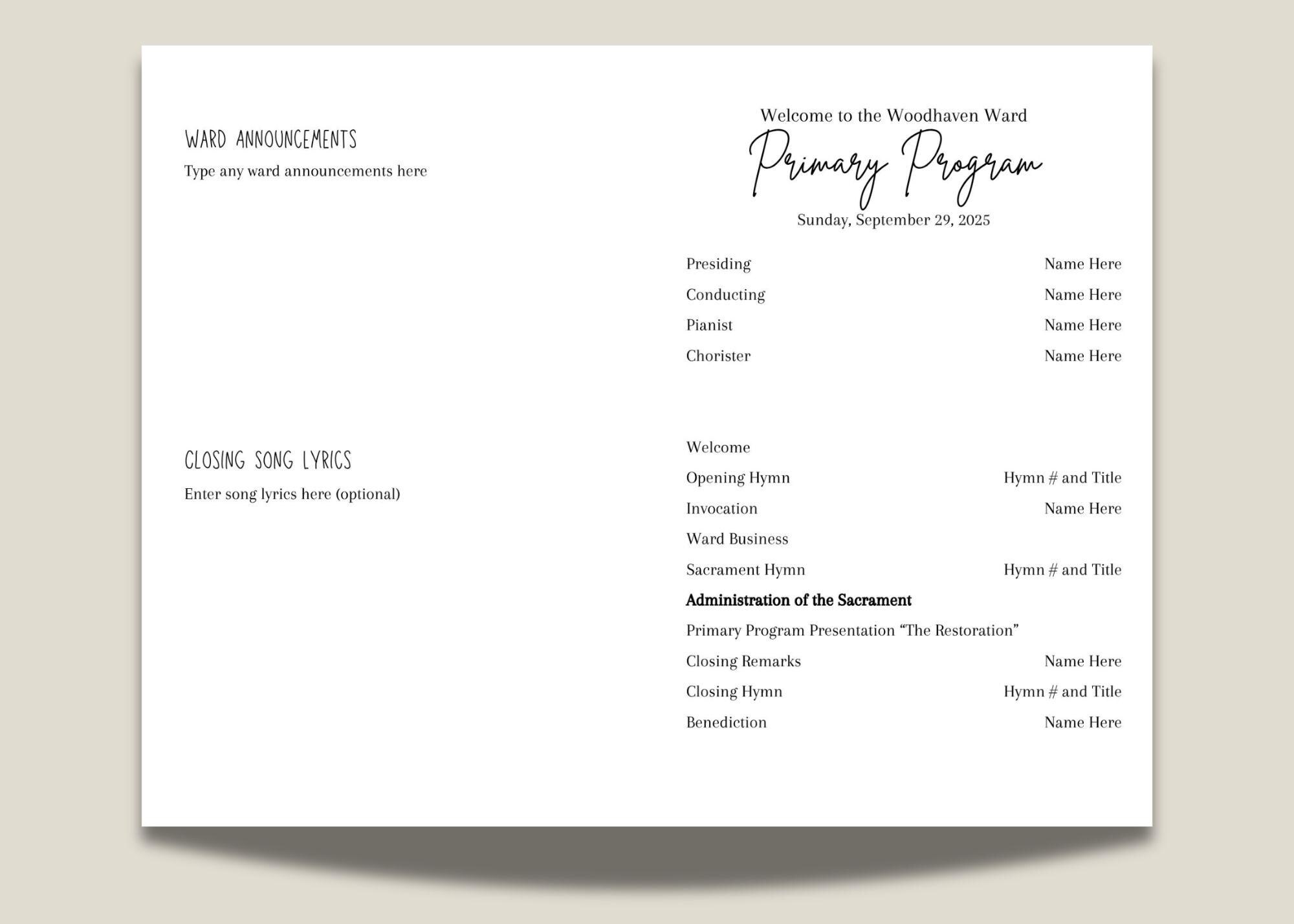 Primary Program Designs LDS Primary Program Presentation Template | the Restoration (digital ...