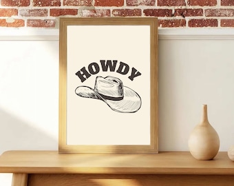 Howdy digital art print Howdy wall art Howdy print Western art print western wall poster Howdy wall poster Country wall art Western art