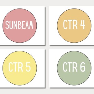 Puede incluir: Cuatro etiquetas redondas con contornos negros y texto blanco. La etiqueta superior izquierda es rosa y dice "SUNBEAM". La etiqueta superior derecha es amarilla y dice "CTR 4". La etiqueta inferior izquierda es amarilla y dice "CTR 5". La etiqueta inferior derecha es verde y dice "CTR 6".