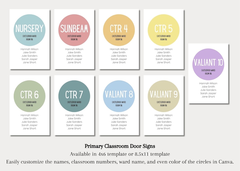 Primary Classroom Door Signs Template | LDS Primary Classroom Signs | Primary Classes Door Signs | Digital Download Template | LDS Primary, Classroom Signs, Door Signs for Classrooms, LDS, Primary 2024 Classroom Signs
