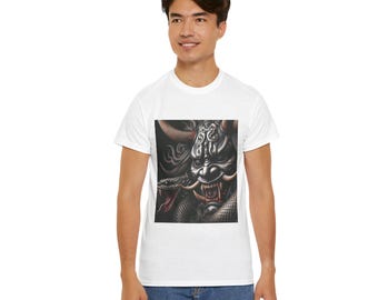 Oni Samurai with Serpent Tee Shirt | Japanese Mythology Graphic Tee | Demon Samurai Art | Dark Japanese Streetwear
