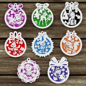 Adornos navideños vectores 2º set, bolas de Navidad para lasercut Decoración de plantillas SVG DXF Ai PDF