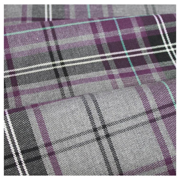 Check Tartan Fabric Fashion Purple Pattern Polyviscose | 59" (150cm) Wide| Metre