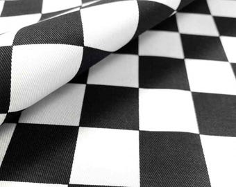 Tessuto di cotone Chef's Check nero bianco 148 cm, elastico meccanico, pesante, intrecciato per grembiuli, abbigliamento da chef, artigianato e cucito al metro