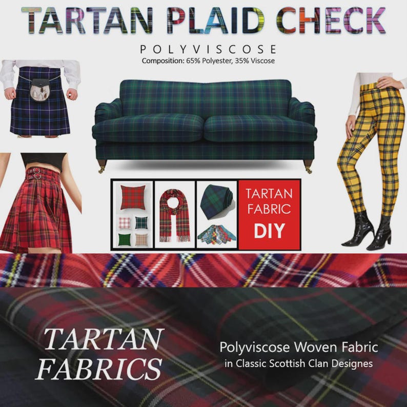 Thomson Gray Pattern Check Tartan Fabric Thomson Grey Pattern Polyviscose Christmas Festival ...