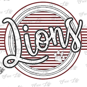 Lions PNG Download, Lions Digital Art Download, Lions Mascot Download, Lions Mom Png, Maroon Lions School Mascot Png, School Spirit Design