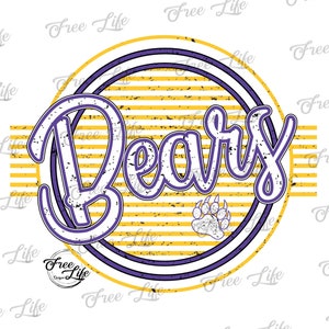Bears PNG Download, Bears Digital Art Download, Bears Mascot Download, Bears Mom Png, Yellow and Purple Bears School Mascot Png, Printable