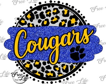 Cougars PNG Download, Cougars Digital Art Download, Cougars Mascot Download, Cougars Mom Png, Blue and Gold Cougars School Mascot Printable