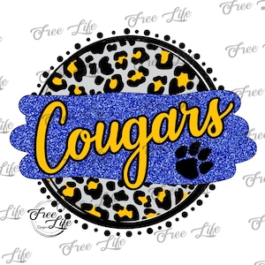 Cougars PNG Download, Cougars Digital Art Download, Cougars Mascot Download, Cougars Mom Png, Blue and Gold Cougars School Mascot Printable