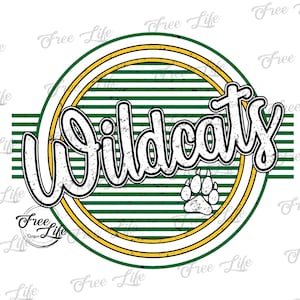 Wildcats PNG Download, Wildcats PNG Digital Art Download, Wildcats Mascot Download, Wildcats Mom Png, Green and Gold Wildcats School Mascot