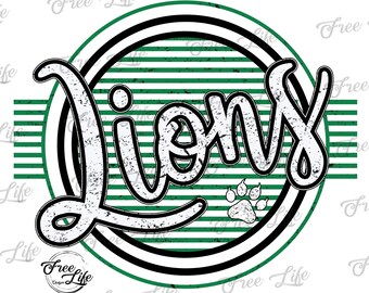 Lions PNG Download, Lions Digital Art Download, Lions Mascot Download, Lions Mom Png, Green Lions School Mascot Png, School Spirit Design
