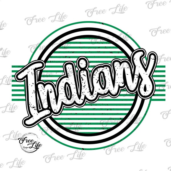 Indians PNG Download, Indians Digital Art Download, Indians Mascot Download, Indians Mom, Green Indians School Mascot, School Spirit Design